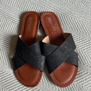 REPORT Black Sparkle Metallic Slides Sandals Size 7.5
